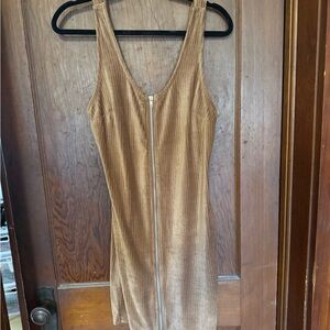 No Boundaries Tan Ribbed Corduroy V-Neck Mini Dress